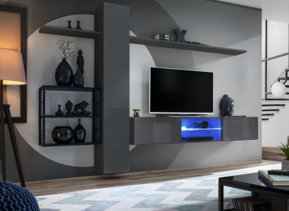 Wohnzimmermöbel Wohnwand 270 cm Wandschrank Einrichtung Grau Luxus Wand Regale